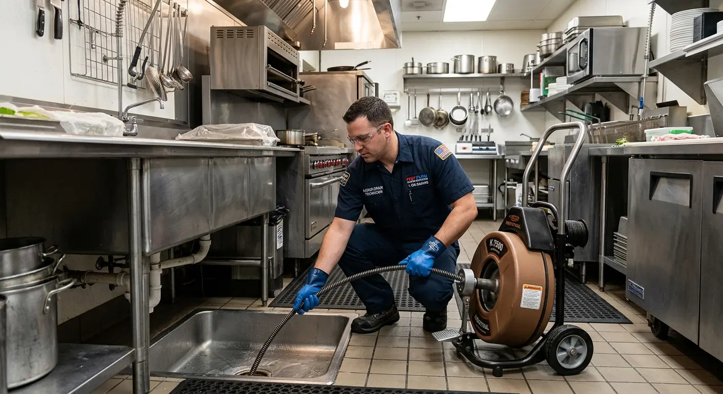 Commercial drain cleaning service in a restaurant kitchen in Myrtle Beach