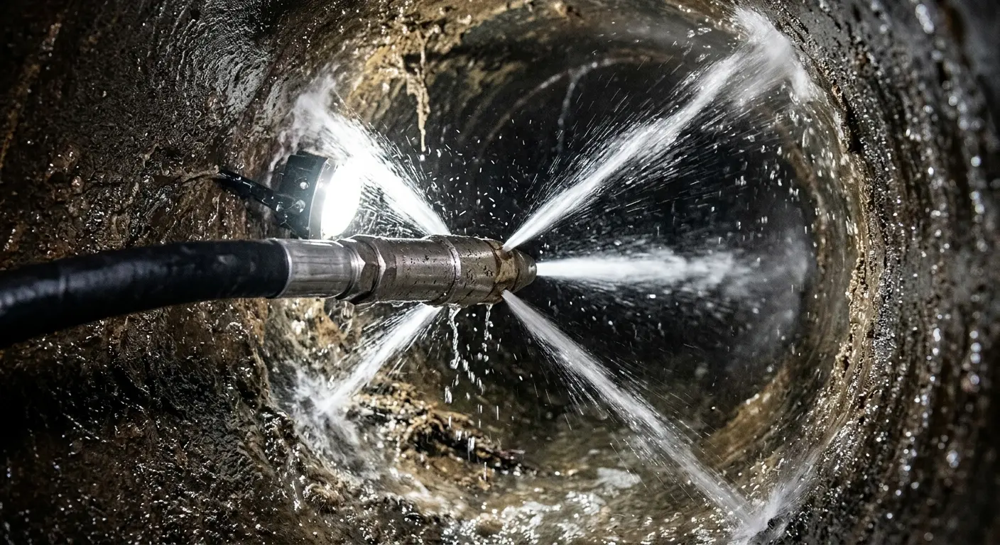 High-pressure hydro jetting nozzle cleaning sewer pipe for Sewer Cleanout in Myrtle Beach